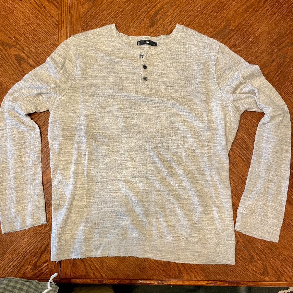 Vince Men's Wool / Linen Henley Lightweight Shirt / Sweater, Sz M